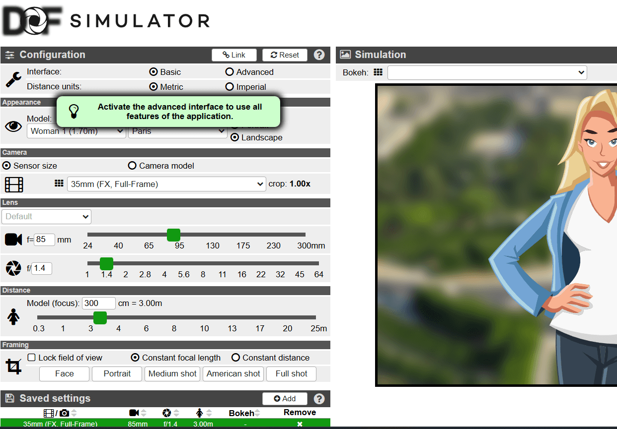 Depth of field simulator